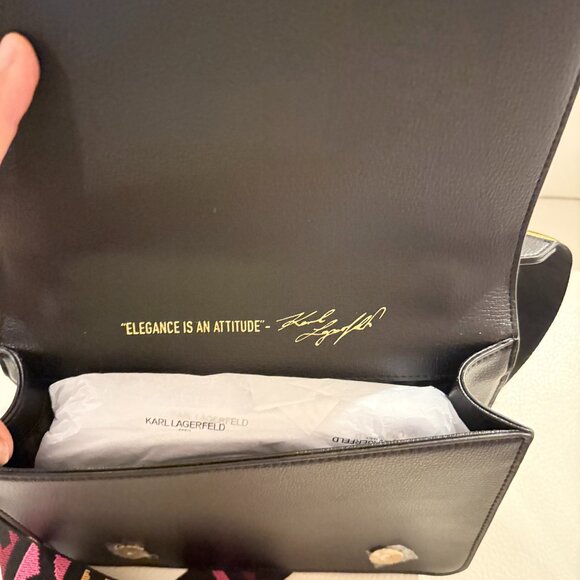 NWT KARL LAGERFELD SIMONE CHARM LOGO SHOULDER BAG CROSSBODY SATCHEL BLACK - Picture 7 of 8